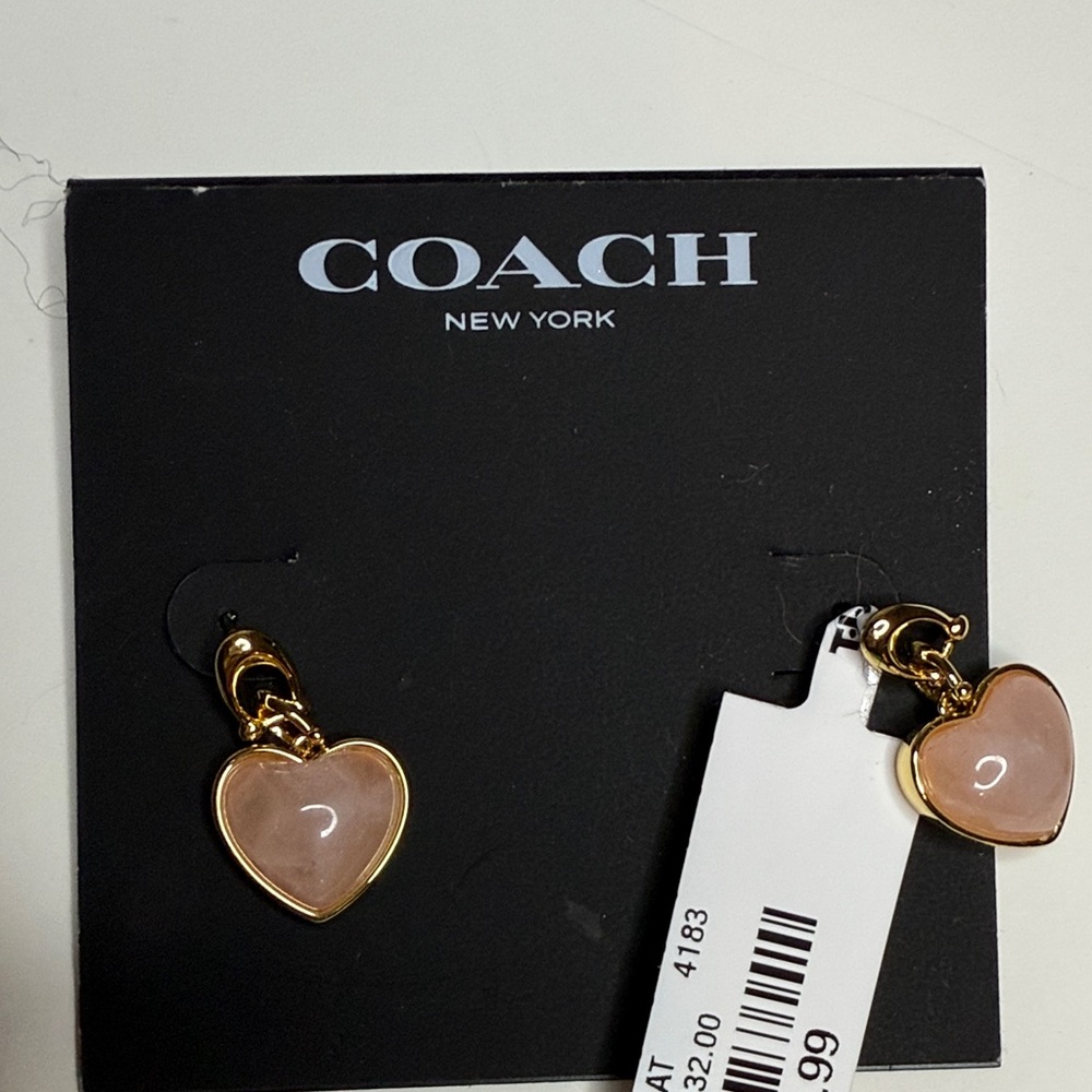 Coach Gold and Pink Heart-Shaped Earrings